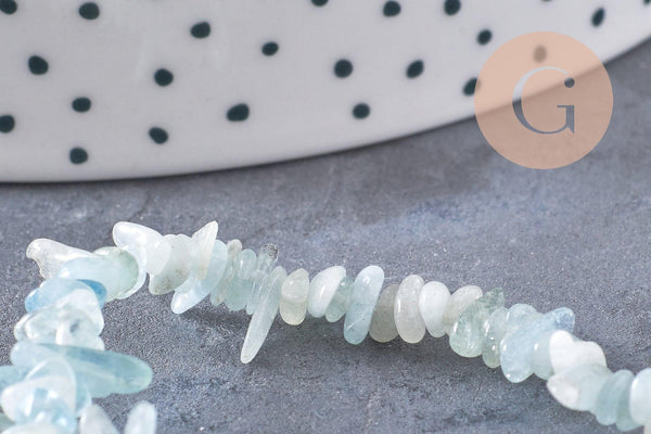 Perle chips aigue-marine naturelle 12mm, x1 fil de 80cm (G1324)