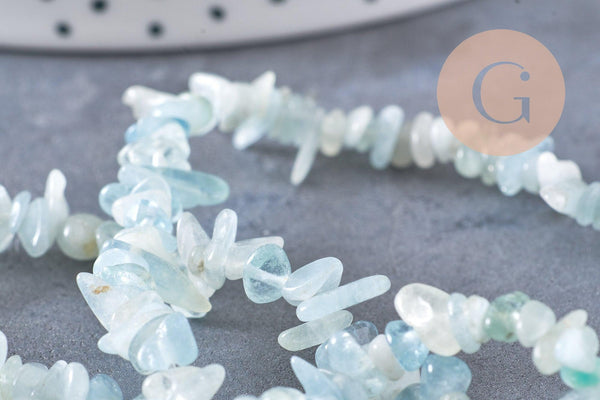 Perle chips aigue-marine naturelle 12mm, x1 fil de 80cm (G1324)