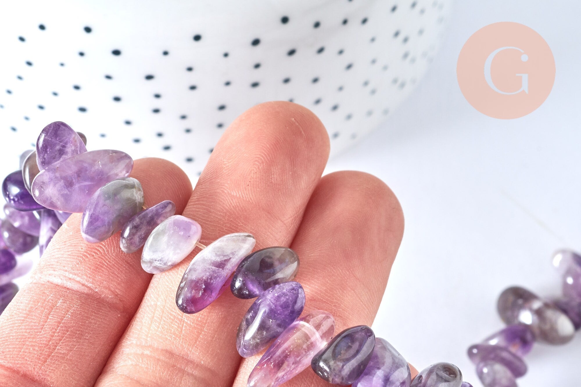 Perle chips amethyste violett 10-30mm, x1 de 39cm G5393