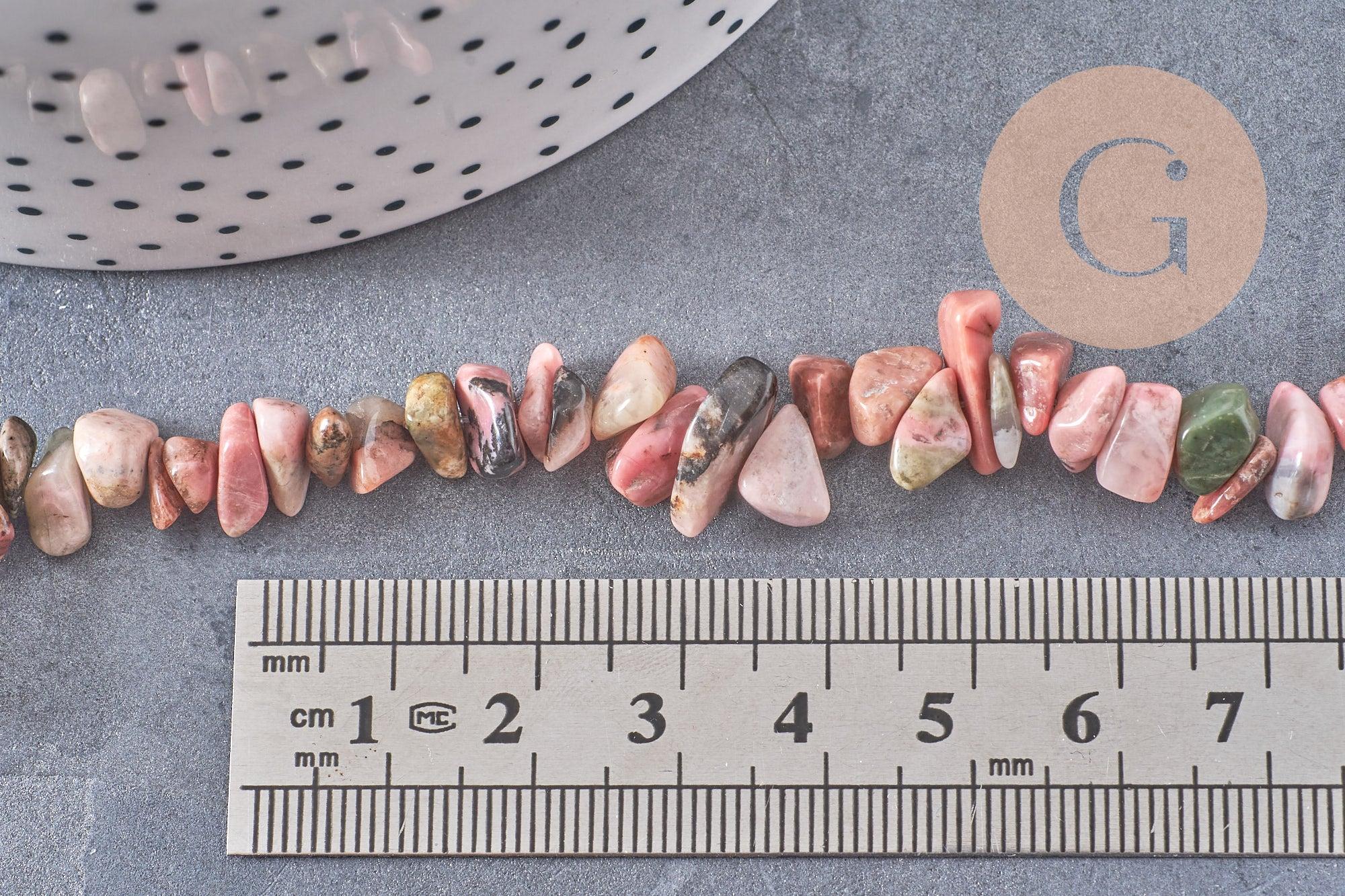 Perle chips rhodonite naturelle 2-8mm, x1 fil de 80cm (G3847)
