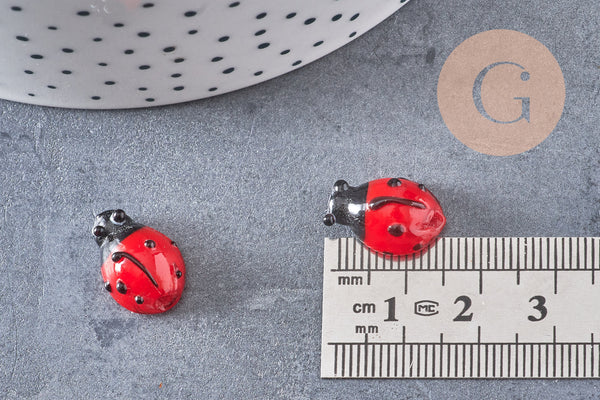 Perle coccinelle rouge verre,perle verre tchèque,insecte verre,pendentif verre,verre artisanal,25mm, fil de 20 perles, x1 G4232