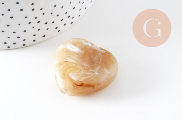 Perle coeur XXL acrylique imitation pierre 35x37mm, x1 (G10570)