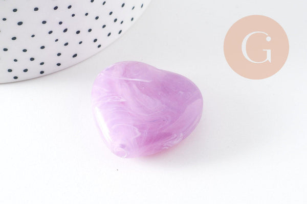 Perle coeur XXL acrylique imitation pierre 35x37mm, x1 (G10570)