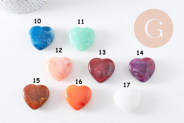 Perle coeur XXL acrylique imitation pierre 35x37mm, x1 (G10570)