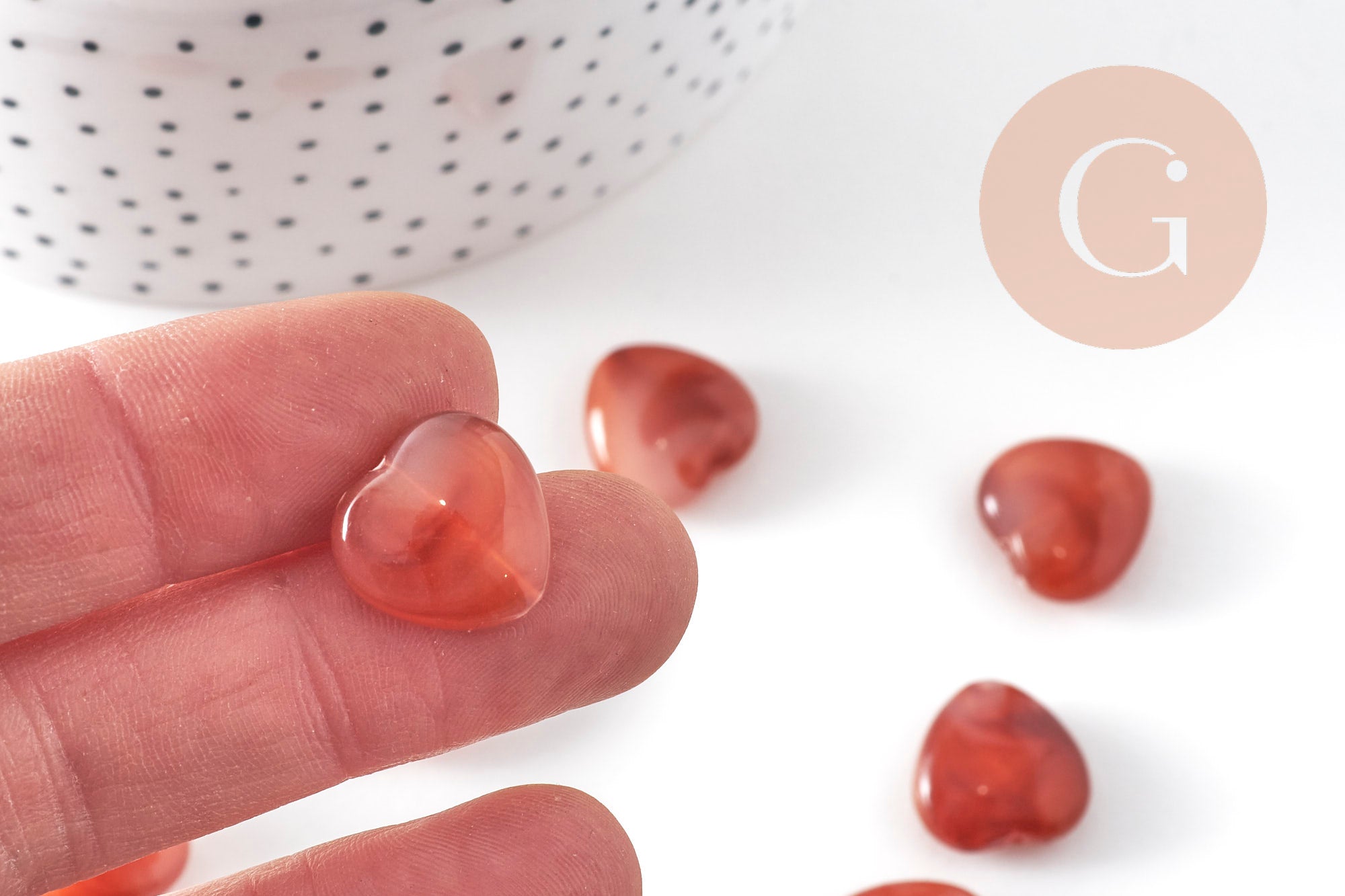 Perle coeur acrylique imitation ambre marron 15mm, x10 (G10999)