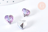 Perle cœur facetté en cristal violet 10mm, x5 (G7098)