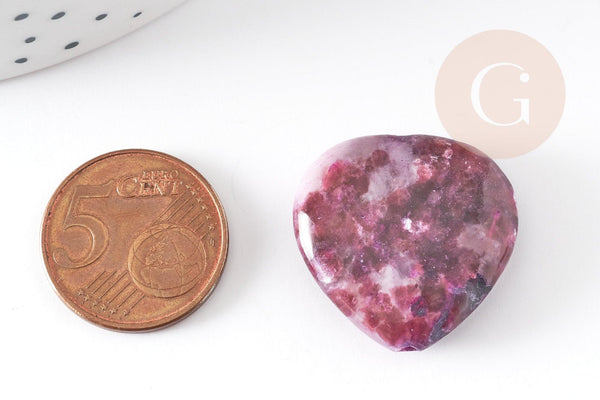 Perle coeur jadeite naturelle violette 25mm, x5 (G1833)