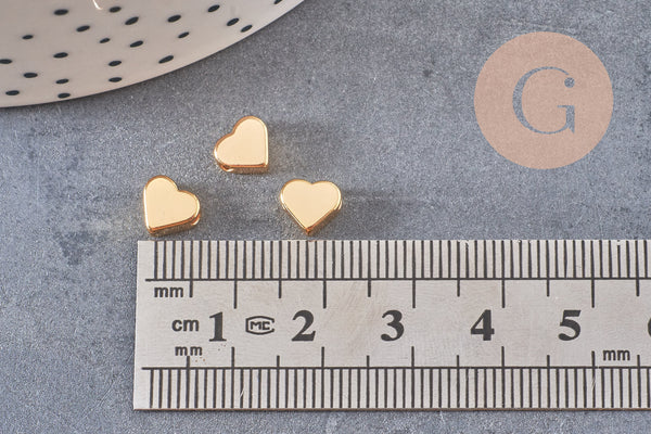 Perle coeur laiton doré 18carats 7mm, x10 (G0033)