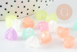 Perle coeur plastique acrylique multicolore plastel phosphorescent 12mm, x20 (G9359)