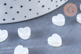 Perle coeur plastique blanc nacré 8mm , x 20 perles (G6439)