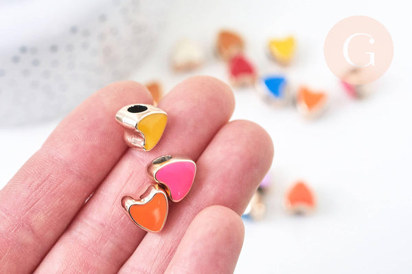 Perle coeur plastique doré multicolore pastel,perle acrylique,perle, 11.5mm, x10 (G5603)