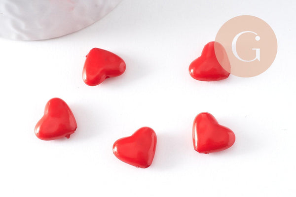 Perle coeur plastique rouge 12mm, x5 (G10405)
