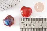 Perle coeur porcelaine rouge-bleu 14-15mm, perle céramique, fabrication bijoux amour et amitié x5 (G9349)