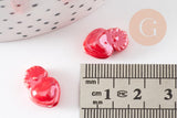 Perle coeur porcelaine rouge irisé 16mm, perle céramique, fabrication bijoux, x10 (G9347)