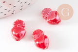 Perle coeur porcelaine rouge irisé 16mm, perle céramique, fabrication bijoux, x10 (G9347)