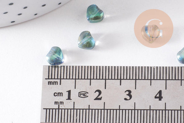 Perle coeur verre bleu irisé 6mm, des perles en verre pour création bijoux, x10 (G6249)