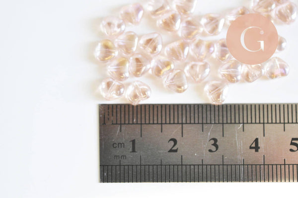 Perle coeur verre orange irisé 6mm, des perles en verre ,x10 (G6250)