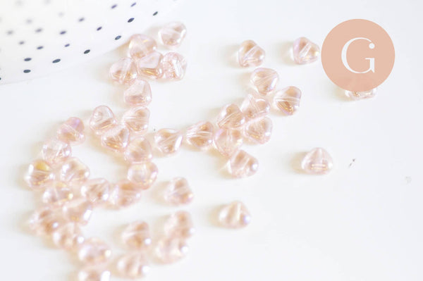Perle coeur verre orange irisé 6mm, des perles en verre ,x10 (G6250)