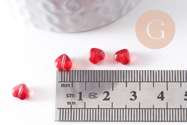 Perle coeur verre rouge 6mm, x10 (G10341)