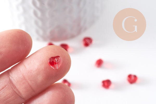 Perle coeur verre rouge 6mm, x10 (G10341)