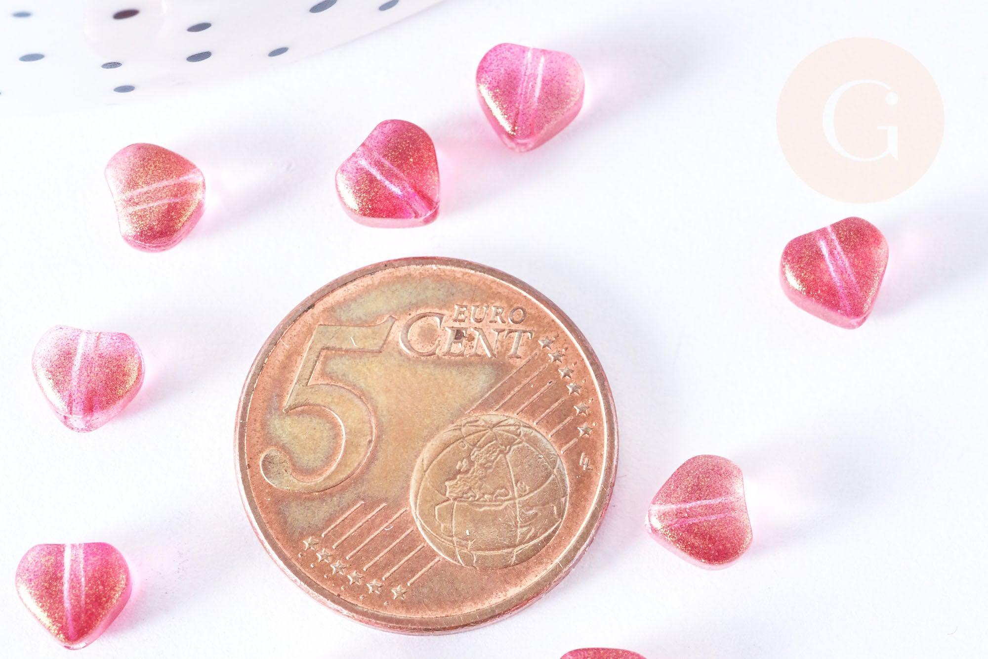 Perle coeur verre rouge irisé 6mm, des perles en verre, x10 (G6680)