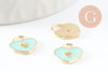 Perle coeur zamac doré cadenas émail vert 13x11mm, création bijou amour amitié x5 G5309