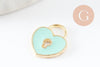 Perle coeur zamac doré cadenas émail vert 13x11mm, création bijou amour amitié x5 G5309