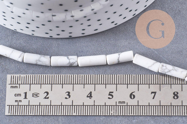Perle colonne tube howlite naturelle blanche,perle pierre howlite naturelle,bijou perle pierre,13mm,x1 fil de 29 perles (G0216)