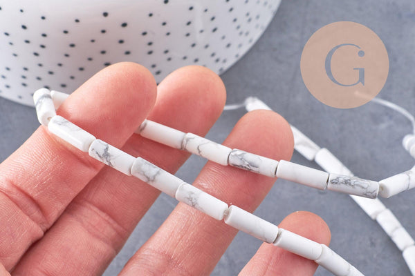 Perle colonne tube howlite naturelle blanche,perle pierre howlite naturelle,bijou perle pierre,13mm,x1 fil de 29 perles (G0216)