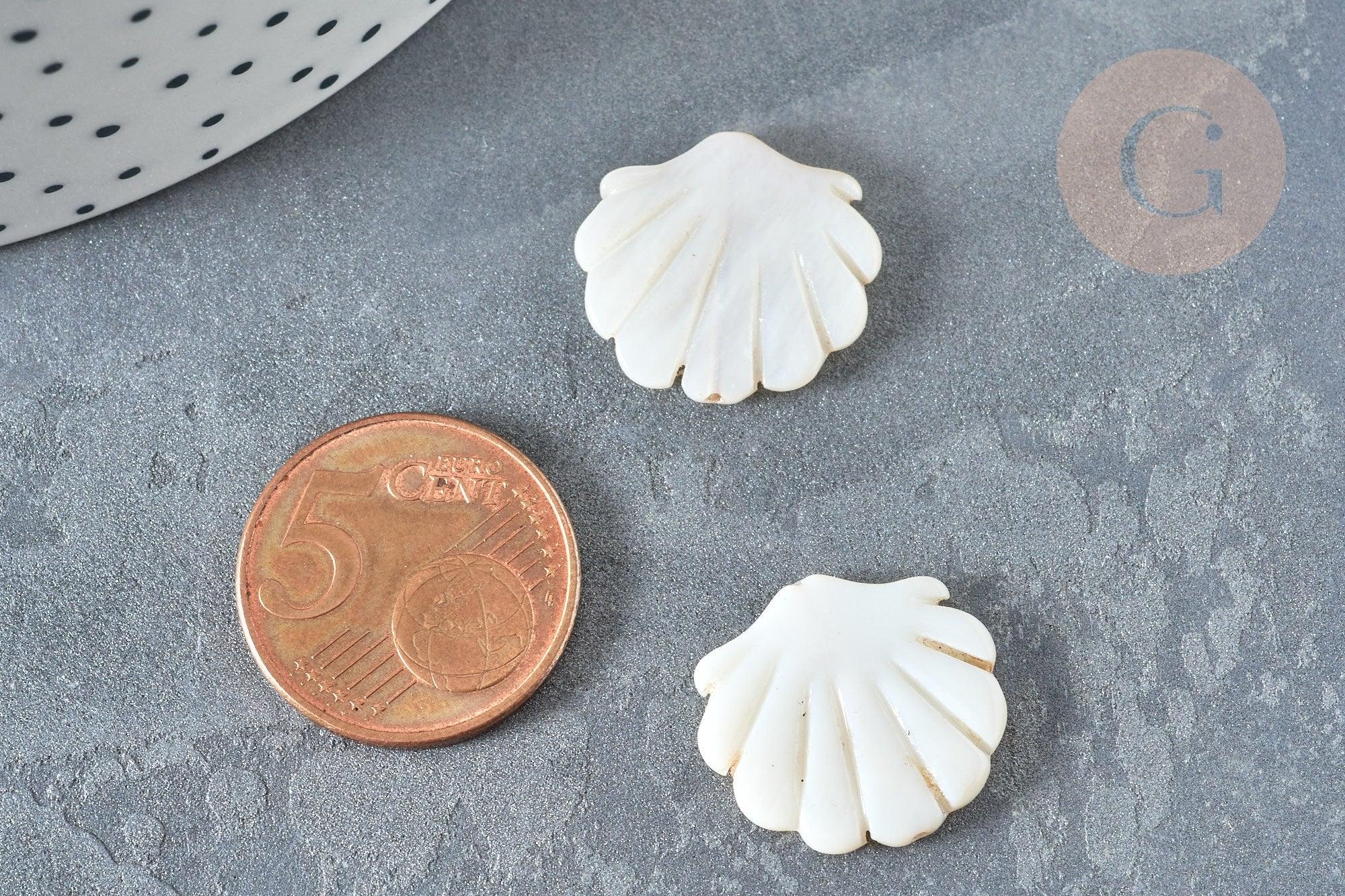 Perle coquillage nacre blanche naturelle 19.5mm, x2 (G7379)
