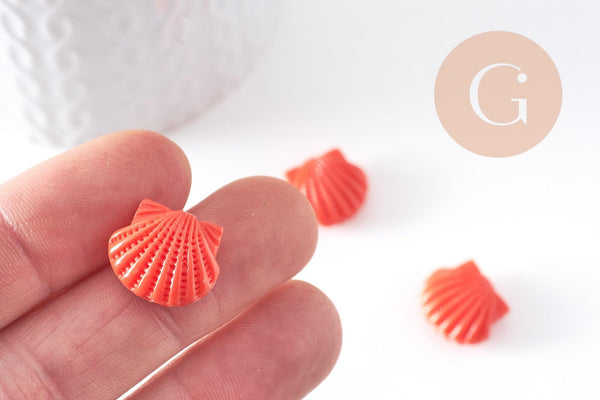 Perle coquillage résine rose imitation corail 16mm, x5 (G10343)