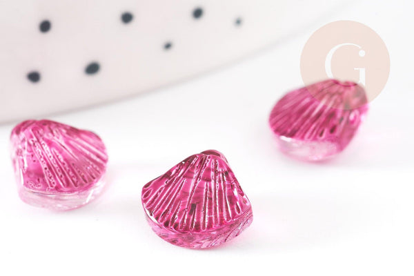 Perle coquillage verre rouge-violet 10.5mm, perles verre tchèque création bijoux verre, x10 (G4189)