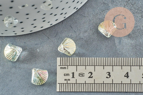 Perle coquillage verre tchèque transparent irisé 10.5mm, x10 (G4374)
