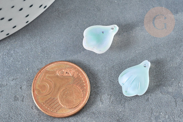 Perle coquillage verre transparent coloré 15mm, coquillage, x10 (G7391)