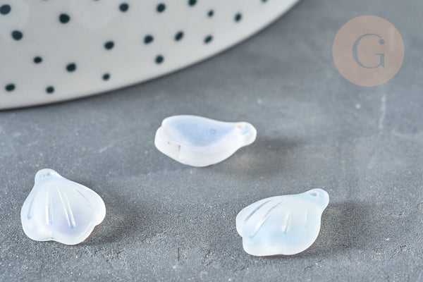 Perle coquillage verre transparent coloré 15mm, coquillage, x10 (G7391)