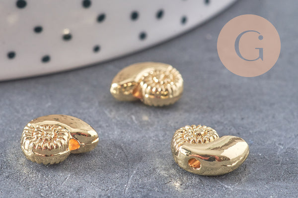 Perle coquillage zamac doré 14K 11mm, x5 (G5797)