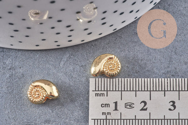 Perle coquillage zamac doré 14K 11mm, x5 (G5797)