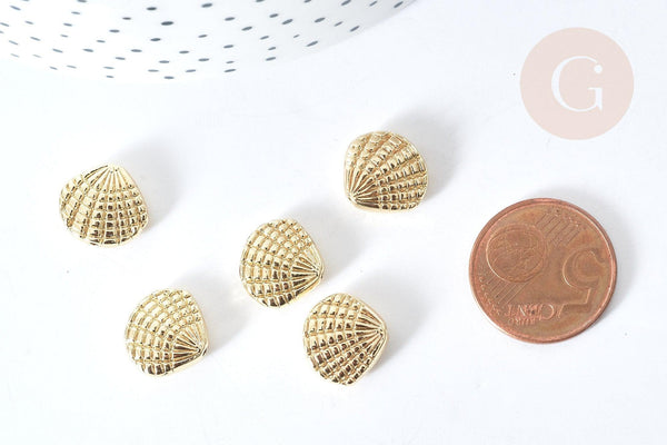 Perle coquillage zamac doré 14K 13.5mm ,fournitures créatives sans nickel, x5 G4219