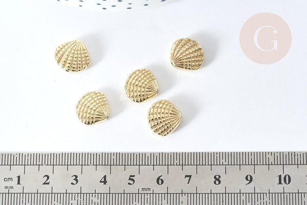 Perle coquillage zamac doré 14K 13.5mm ,fournitures créatives sans nickel, x5 G4219