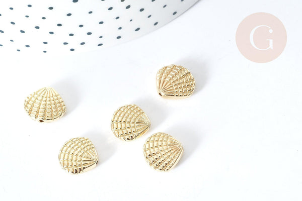 Perle coquillage zamac doré 14K 13.5mm ,fournitures créatives sans nickel, x5 G4219