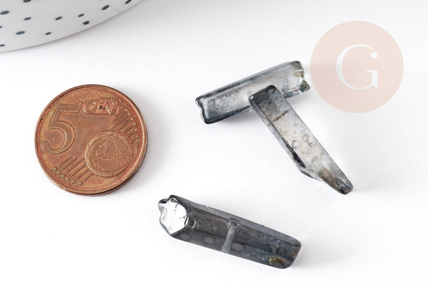 Perle cristal de roche naturel gris, pierre naturelle brute, 14-30mm, x10 (G3148)