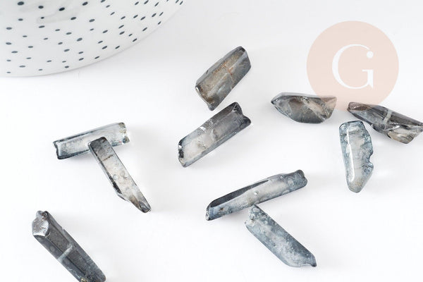 Perle cristal de roche naturel gris, pierre naturelle brute, 14-30mm, x10 (G3148)