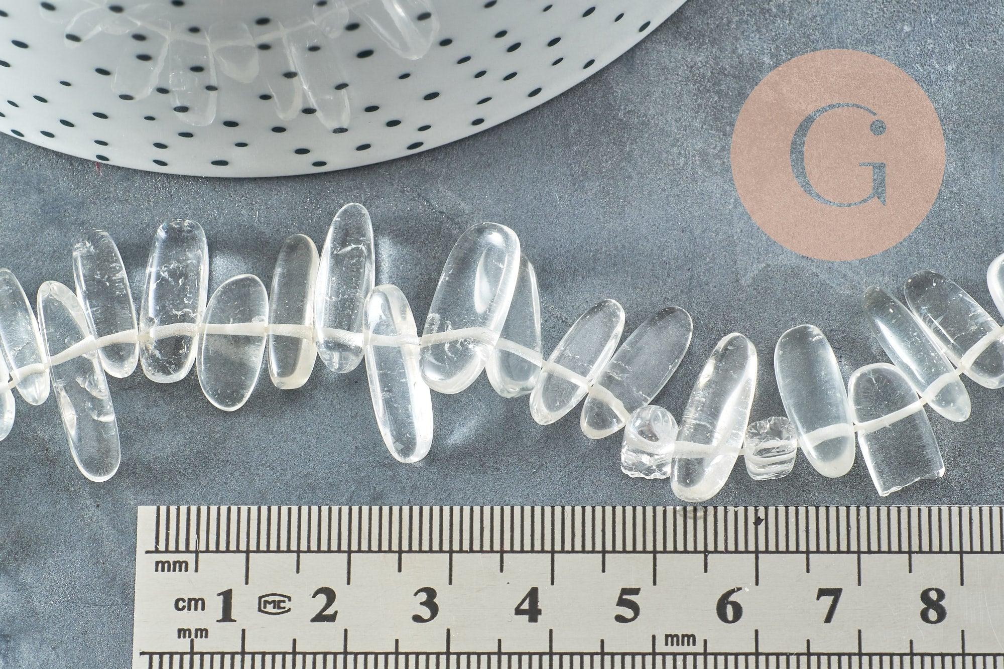 Perle cristal de roche naturel ovale 13-22mm ,perle pierre,quartz Naturel, pierre naturelle,35.5cm, x1 (G1158)