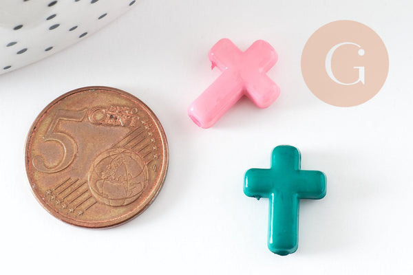 Perle croix plastique,pendentif acrylique,perle, pendentif,plastique coloré, 16mm, x10 G1272