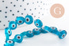 Perle disque Mauvais Oeil Grecque verre bleu turquoise,perle verre chance, perle artisanale verre, 8mm,fil de 49 perles, x1 (G4516)