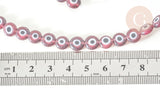 Perle disque Mauvais Oeil Grecque verre violet prune,perle verre chance, perle artisanale verre le fil de 36.9cm, x1 (G7749)