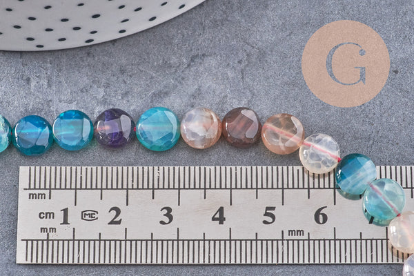 Perle disque agate naturelle teintée 8mm, fourniture pierre naturelle, le fil de 38cm (G1172)