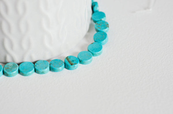 Perle disque howlite turquoise, howlite naturelle,perle turquoise,perle pierre, 8mm,fil de 18cm G0678