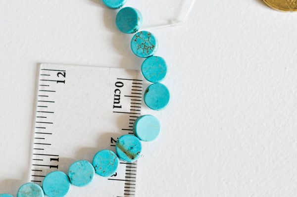 Perle disque howlite turquoise, howlite naturelle,perle turquoise,perle pierre, 8mm,fil de 18cm G0678