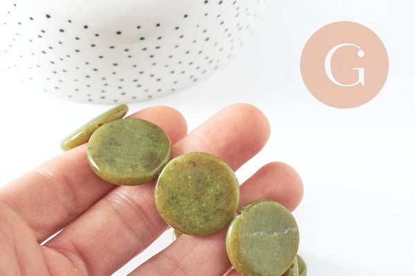 Perle disque jade naturel vert 25mm,bijoux pierre naturelle, x5 G6467